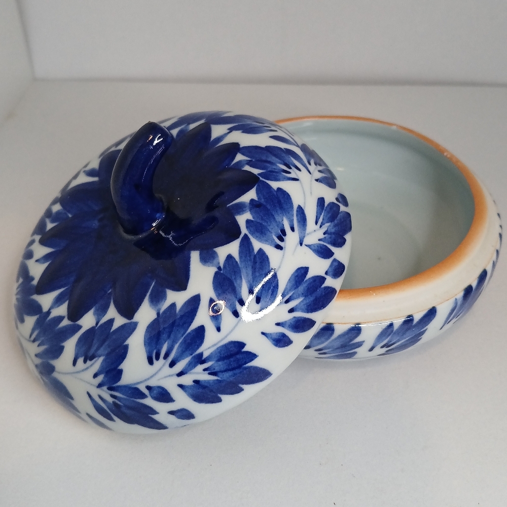 Pumpkin Trinket Box - Vintage Blue and White Porcelain Pumpkin Keepsake